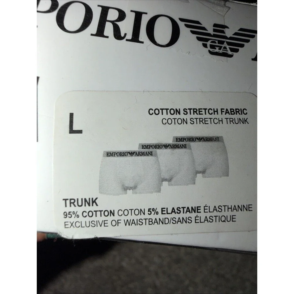 Emporio Armani 3 Pack Trunks Black White  Grey L Stretch Cotton NWT